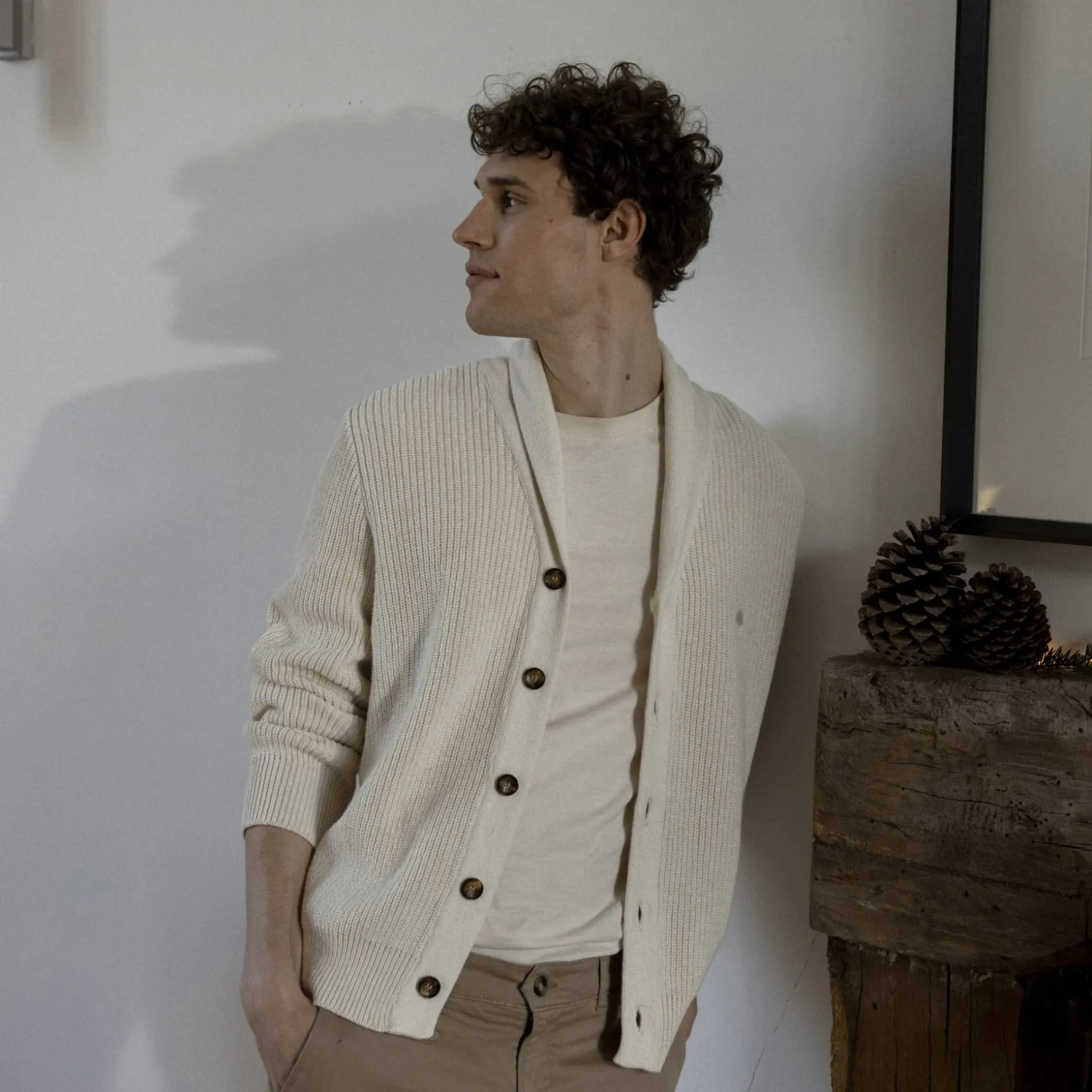 Cardigan Col Chale Ecru