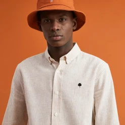 Chemise Manche Longue Beige Raye Camel