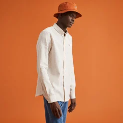 Chemise Manche Longue Beige Raye Camel