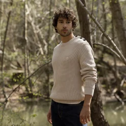 Pull Col Boutonne Beige