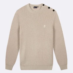 Pull Col Boutonne Beige