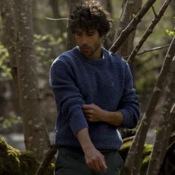 Pull Col Boutonne Bleu Chine