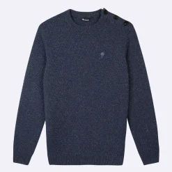 Pull Col Boutonne Bleu Chine