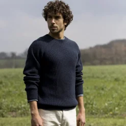 Pull Col Boutonne Bleu Marine