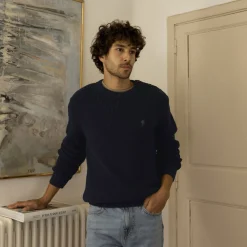 Pull Col Boutonne Bleu Marine