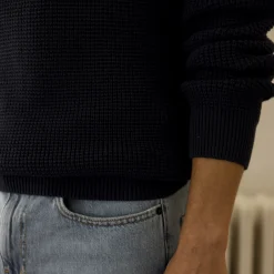 Pull Col Boutonne Bleu Marine