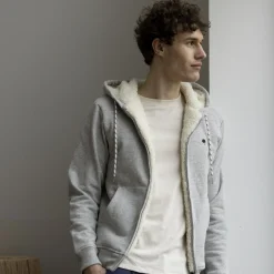 Sweat A Capuche Sherpa Gris Chine