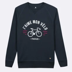 Sweat Col Rond Bleu Marine J'Aime Mon Velo