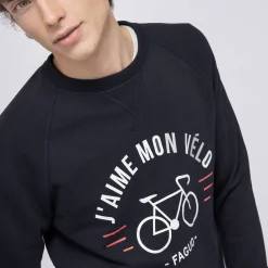 Sweat Col Rond Bleu Marine J'Aime Mon Velo