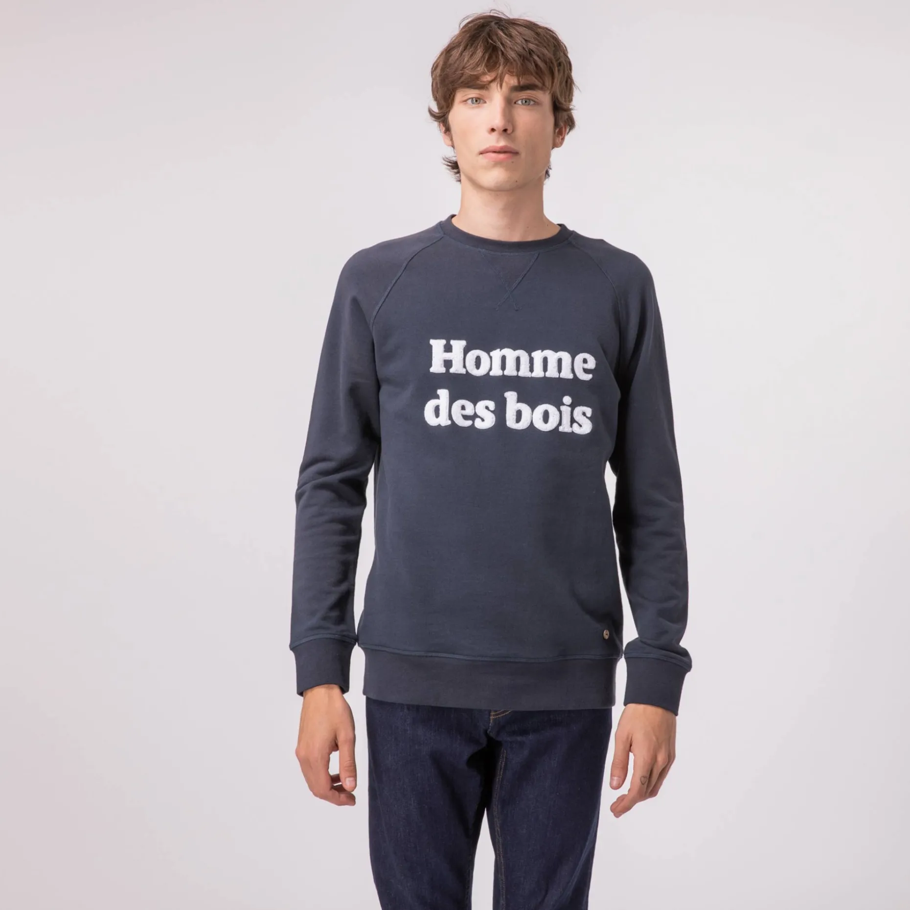 Sweat Col Rond Bleu Marine Homme De Bois