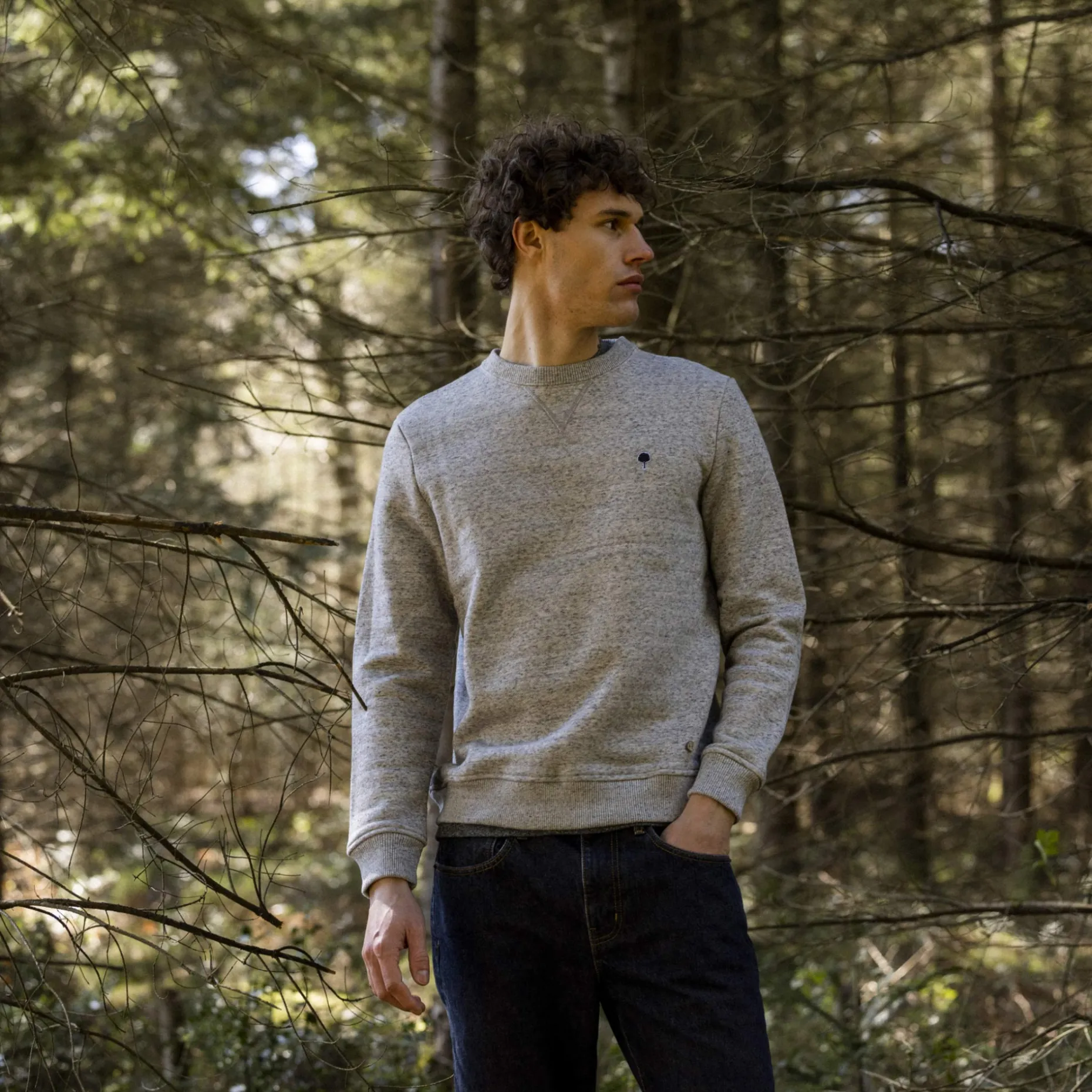 Sweat Col Rond Gris Chine Clair