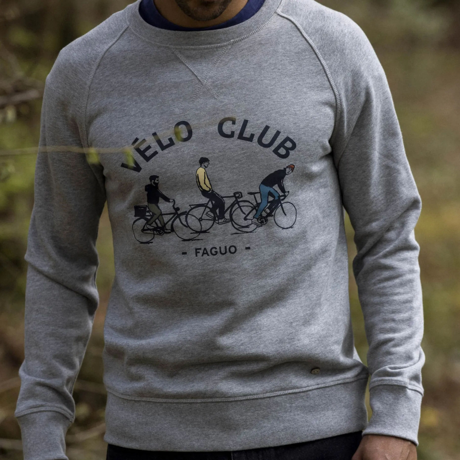 Sweat Col Rond Gris Chine Velo Club