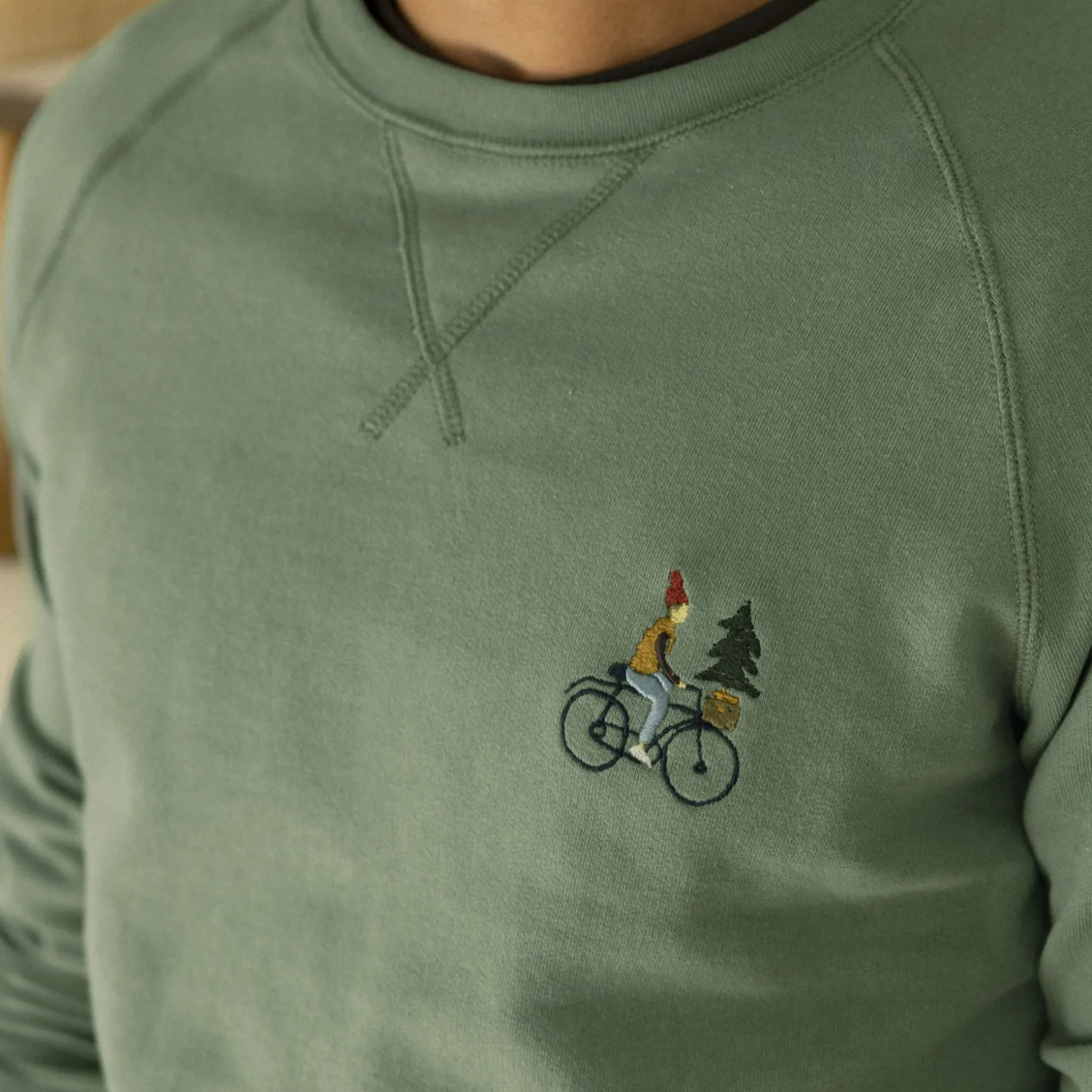 Sweat Col Rond Vert Broderie Velo