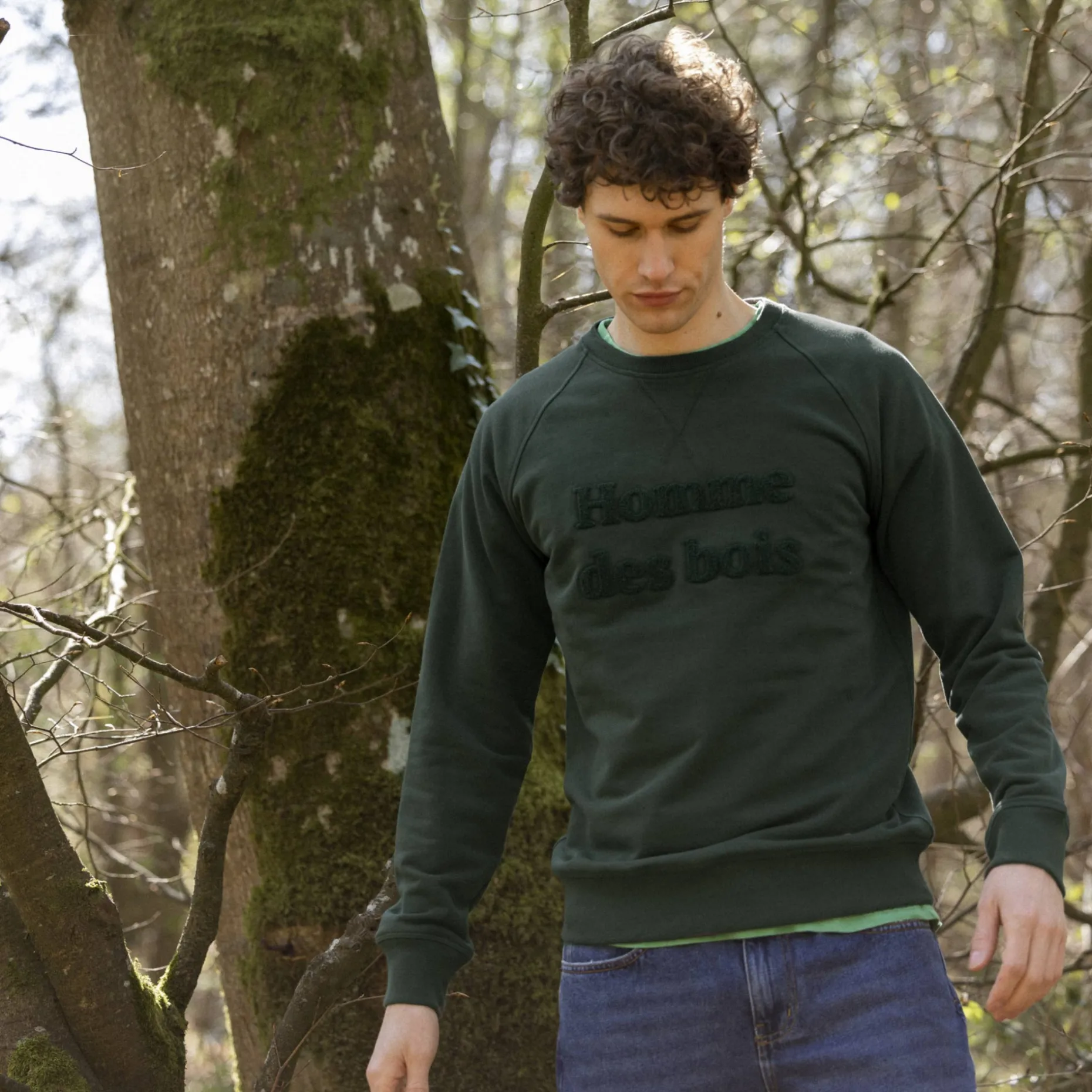 Sweat Col Rond Vert Fonce Homme Des Bois