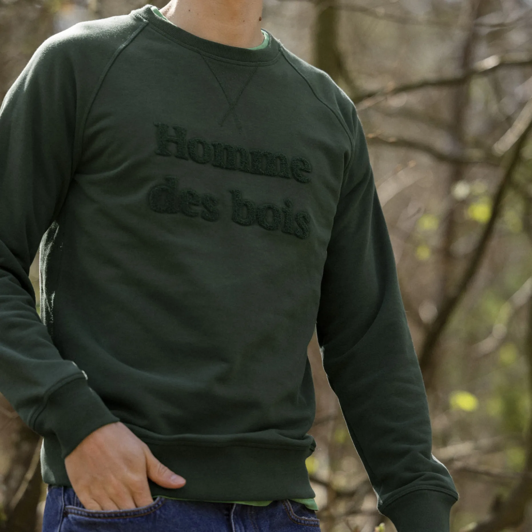 Sweat Col Rond Vert Fonce Homme Des Bois