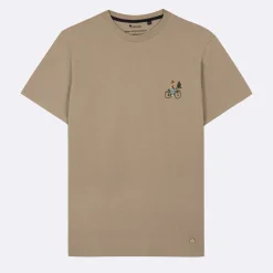 T-Shirt Col Rond Beige Clair Broderie Velo
