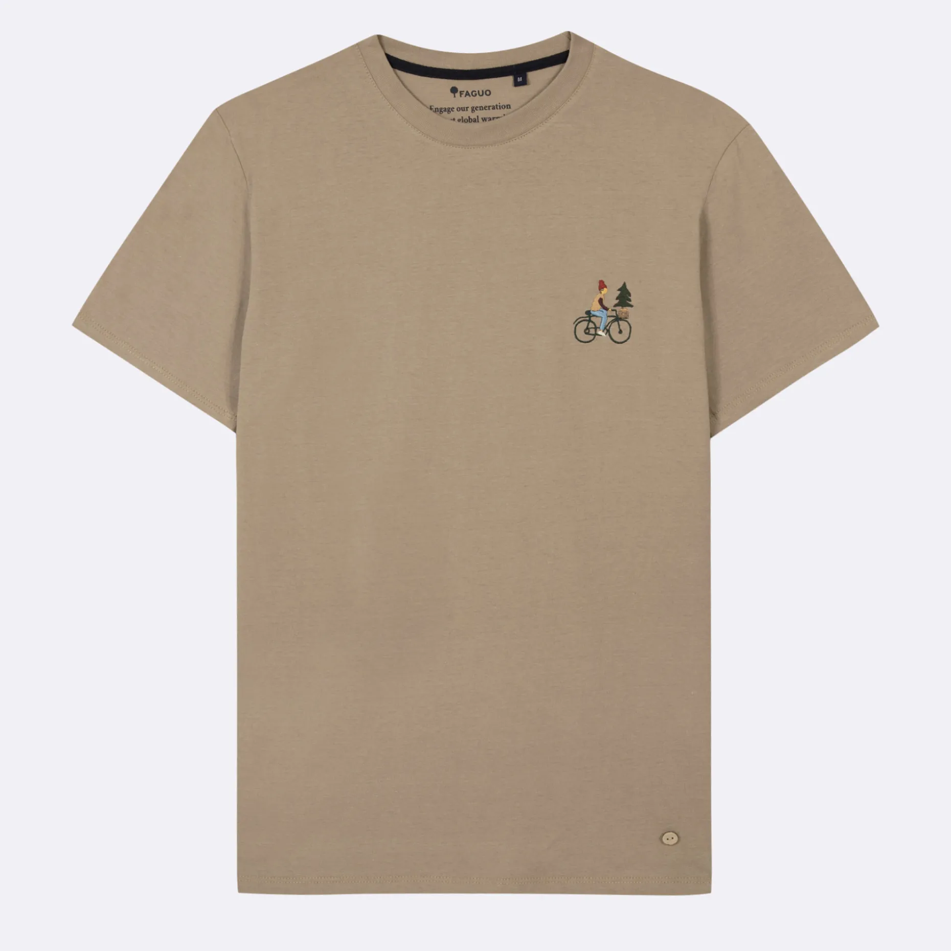 T-Shirt Col Rond Beige Clair Broderie Velo