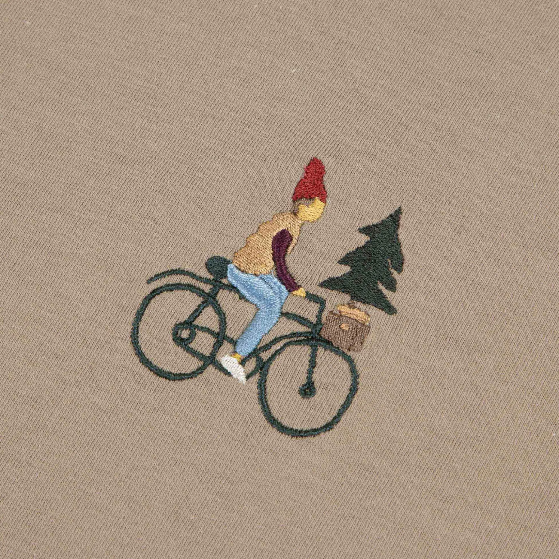 T-Shirt Col Rond Beige Clair Broderie Velo