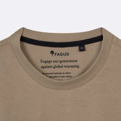 T-Shirt Col Rond Beige Clair Broderie Velo