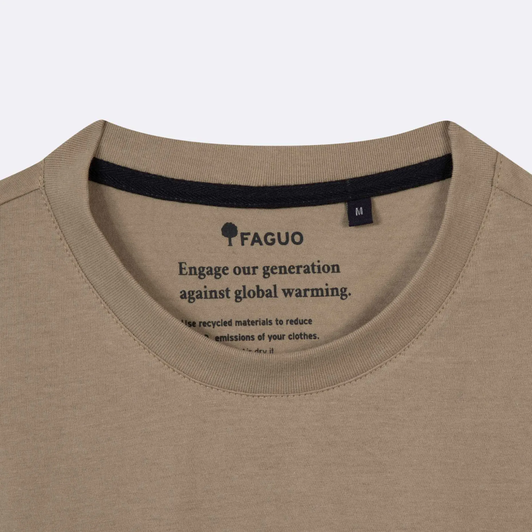 T-Shirt Col Rond Beige Clair Broderie Velo