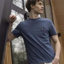 T-Shirt Col Rond Bleu Broderie Velo