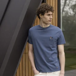 T-Shirt Col Rond Bleu Broderie Velo