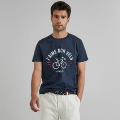 T-Shirt Col Rond Bleu Marine J'Aime Mon Velo