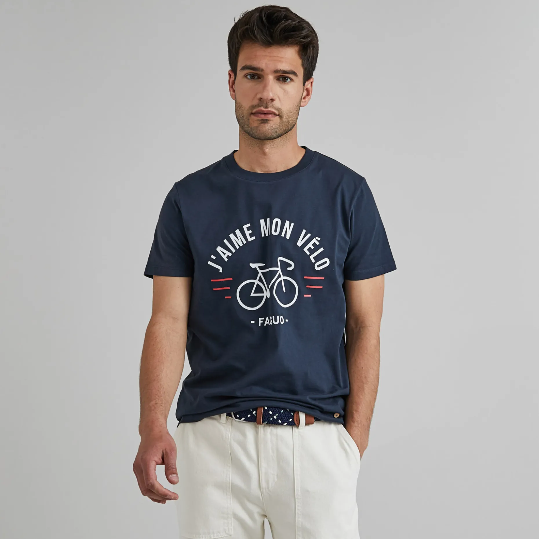 T-Shirt Col Rond Bleu Marine J'Aime Mon Velo