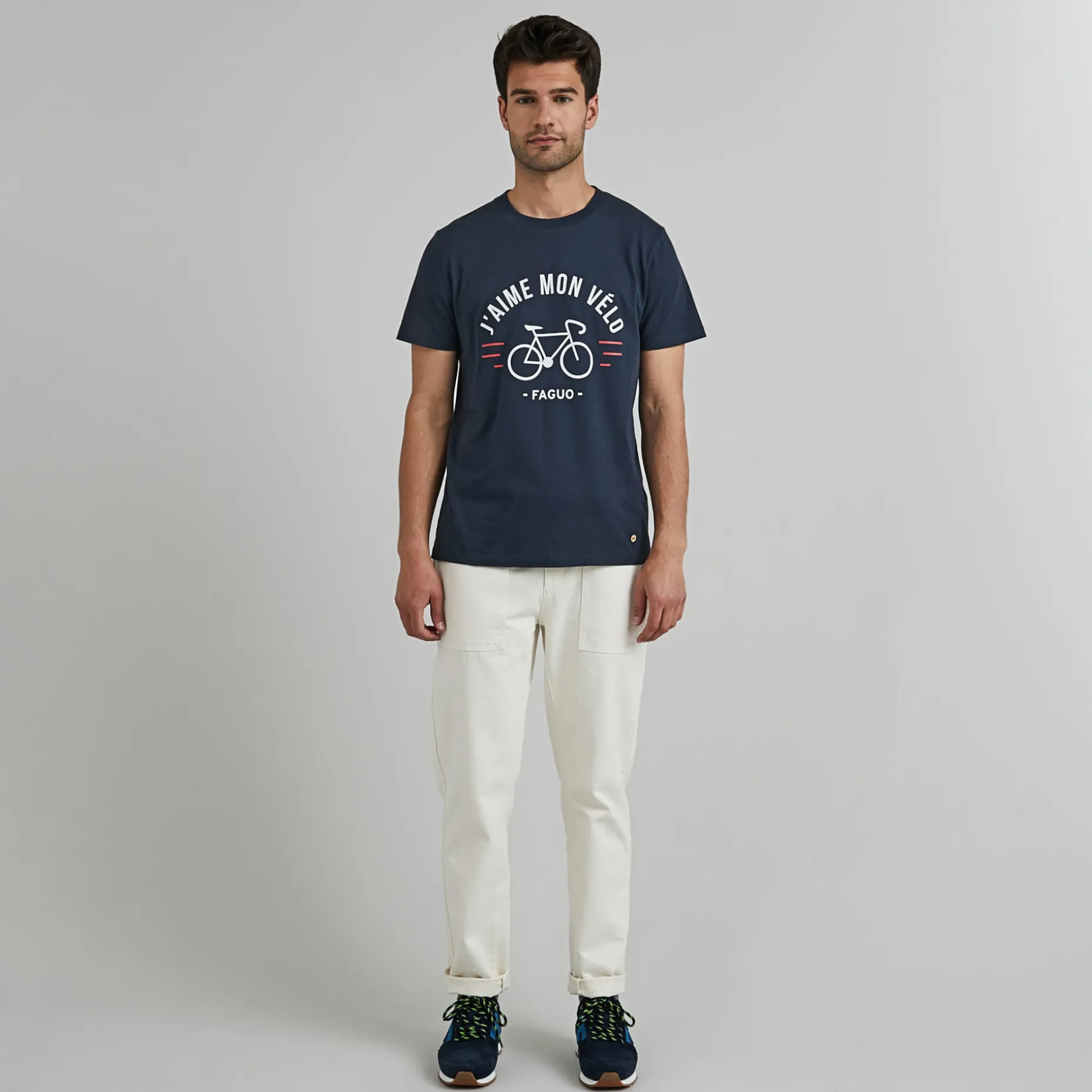 T-Shirt Col Rond Bleu Marine J'Aime Mon Velo