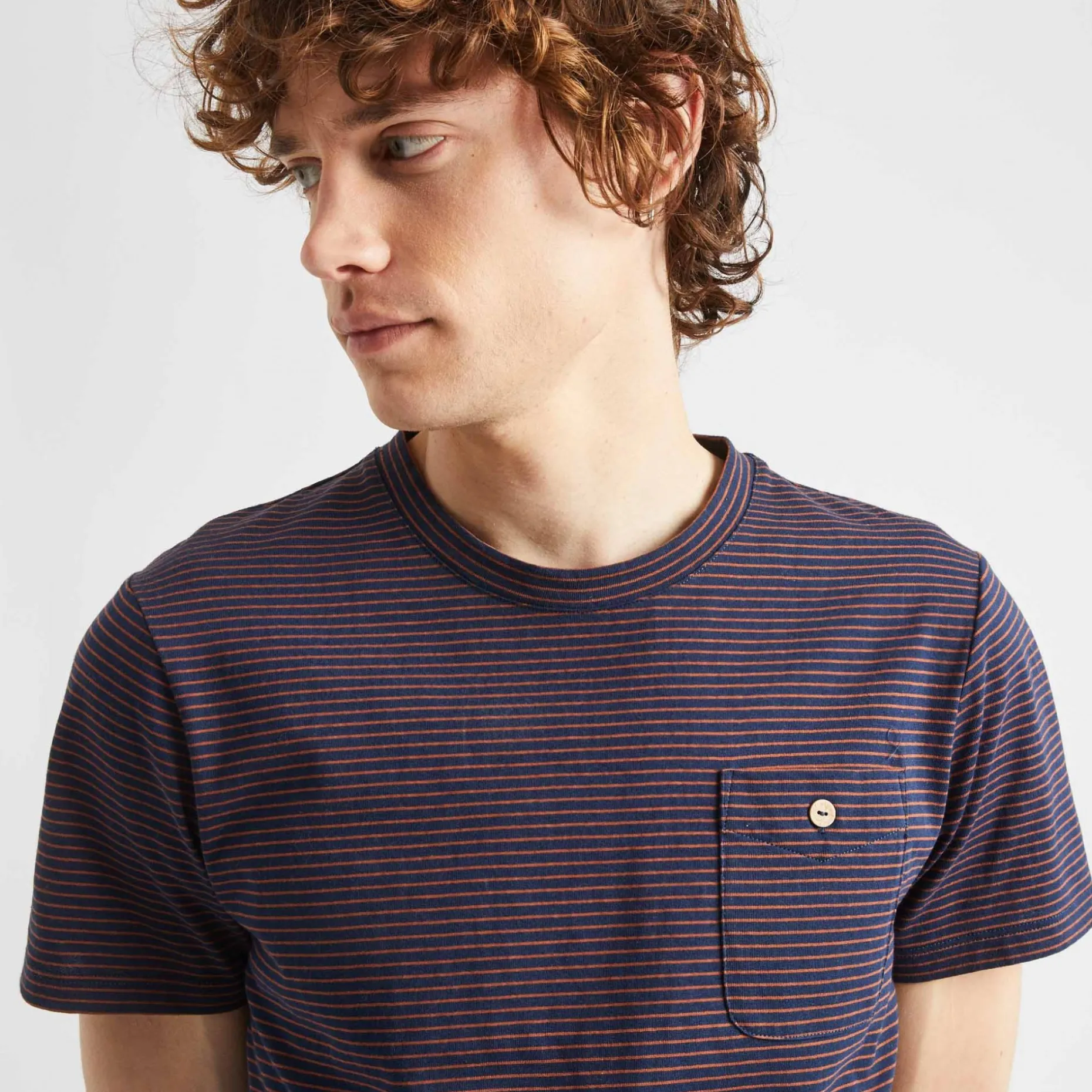 T-Shirt Col Rond Bleu Marine & Camel