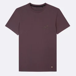 T-Shirt Col Rond Bordeaux Fonce Broderie Velo