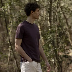 T-Shirt Col Rond Bordeaux Fonce Broderie Arbre