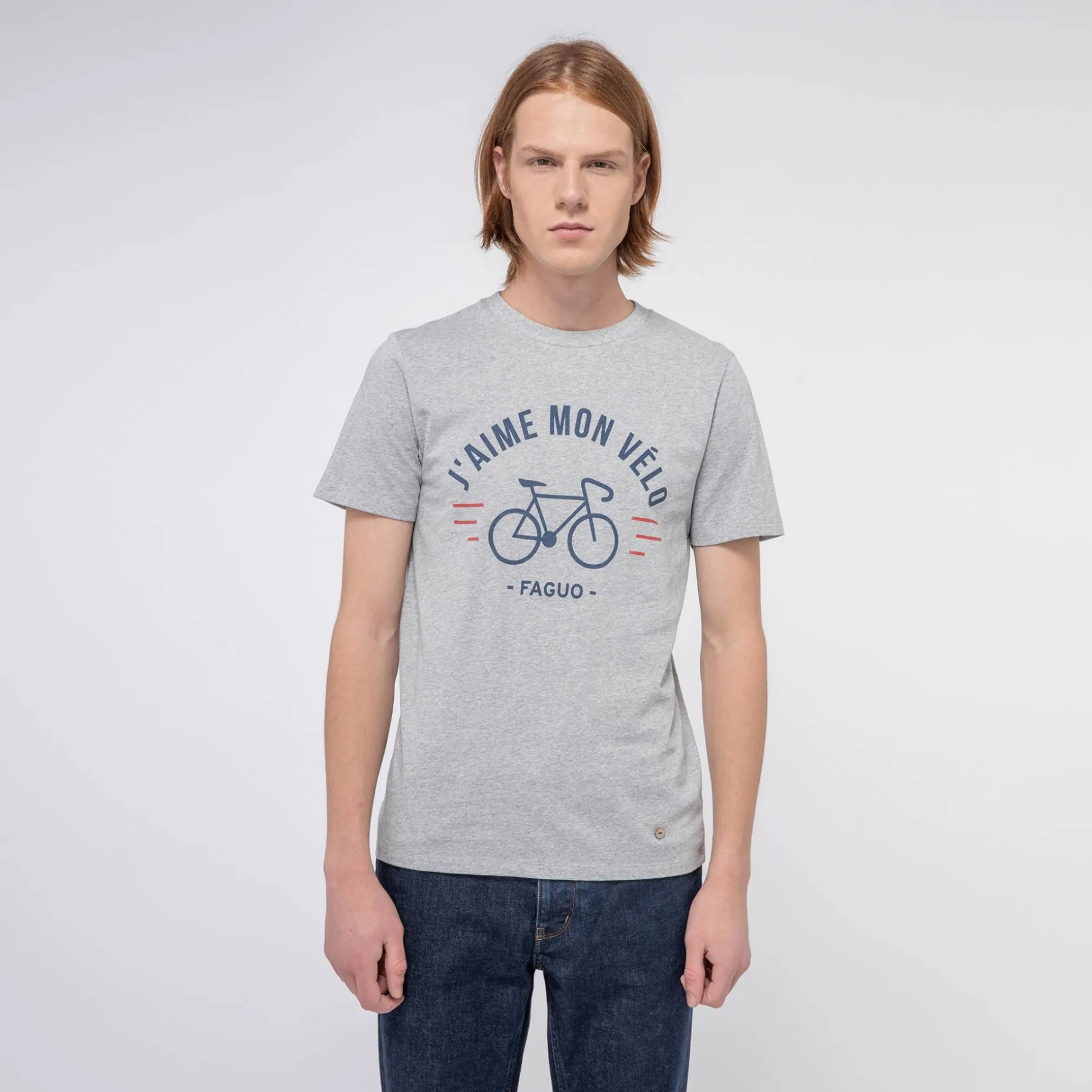 T-Shirt Col Rond Gris Chine J'Aime Mon Velo