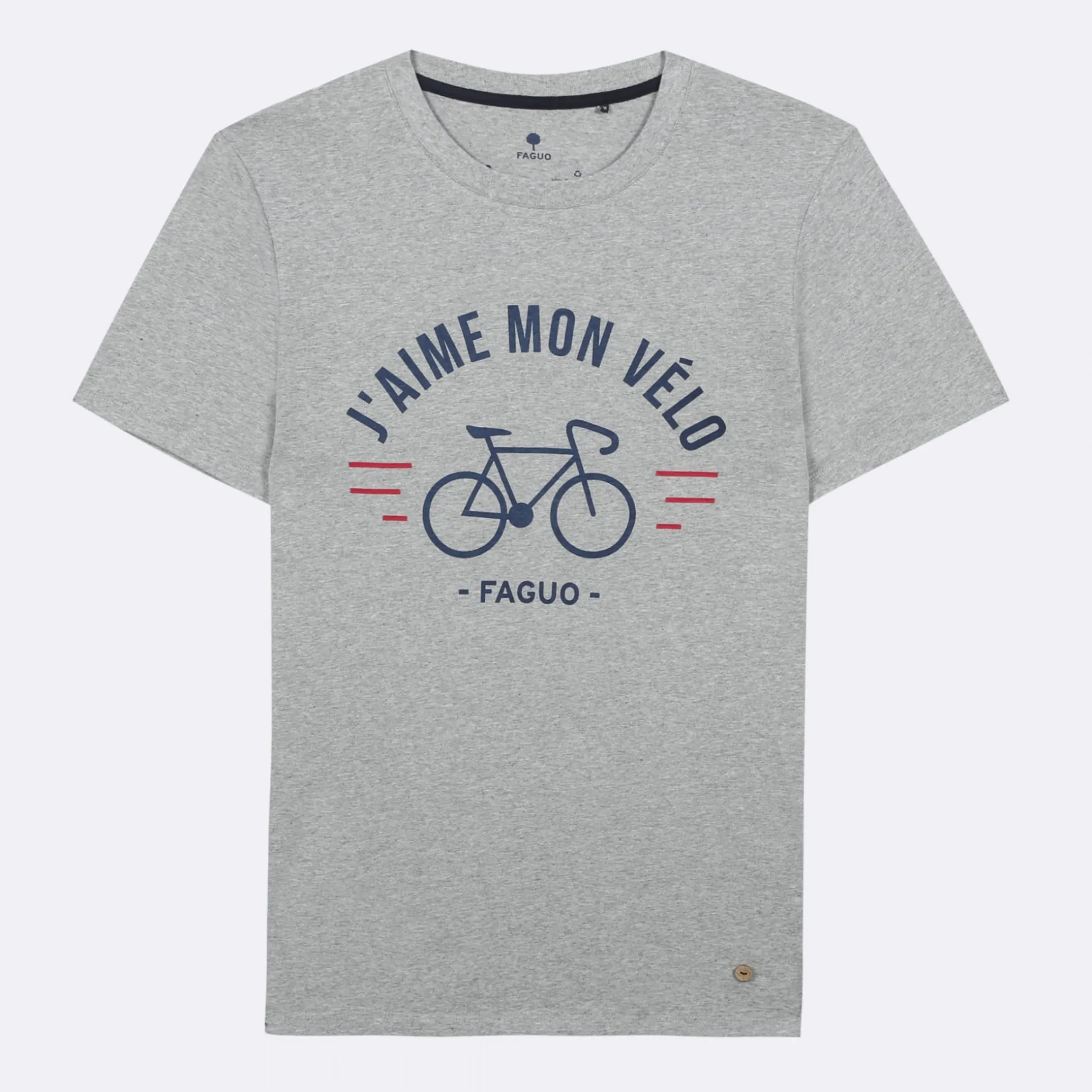 T-Shirt Col Rond Gris Chine J'Aime Mon Velo