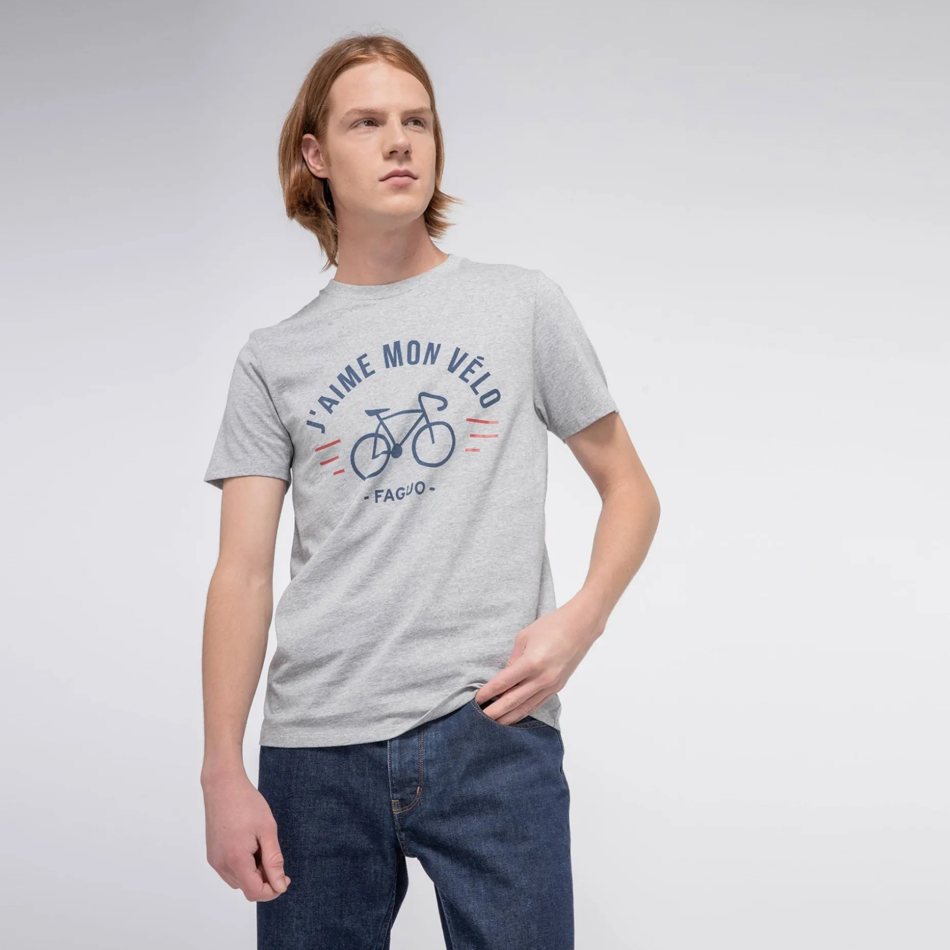 T-Shirt Col Rond Gris Chine J'Aime Mon Velo