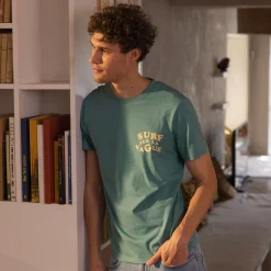 T-Shirt Col Rond Turquoise Surf Sur La Vague