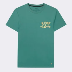 T-Shirt Col Rond Turquoise Surf Sur La Vague