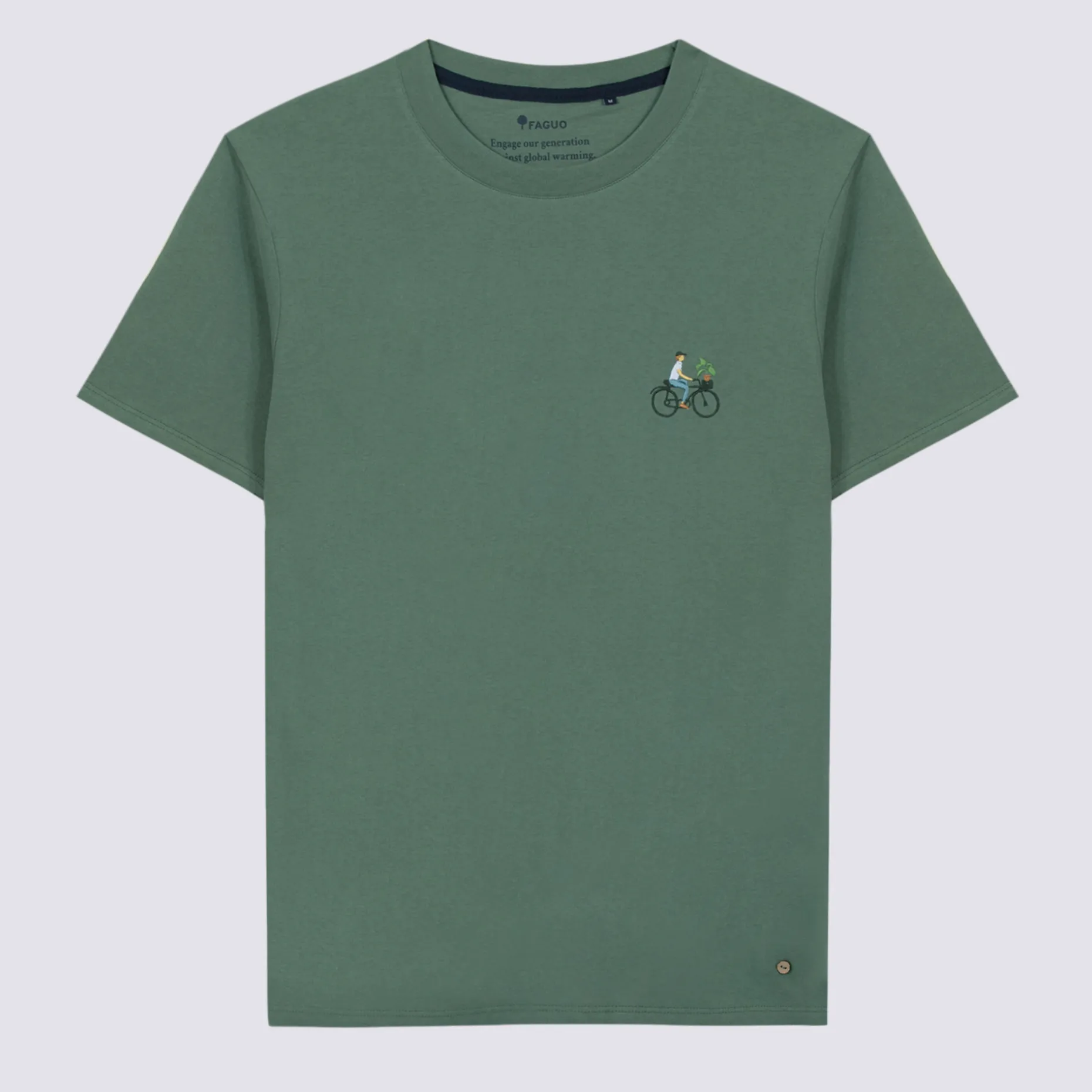 T-Shirt Col Rond Vert Broderie Velo