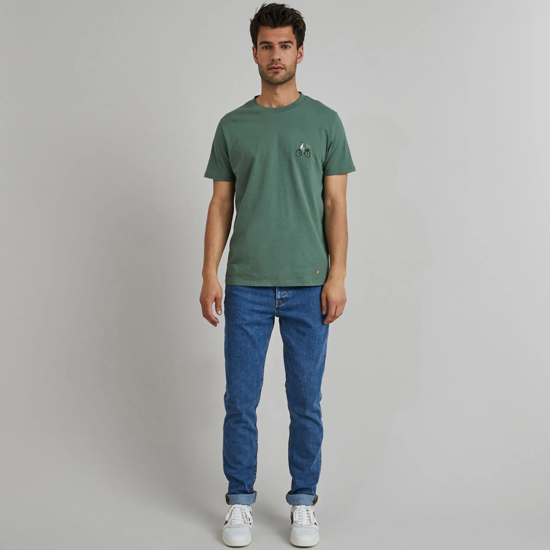 T-Shirt Col Rond Vert Broderie Velo