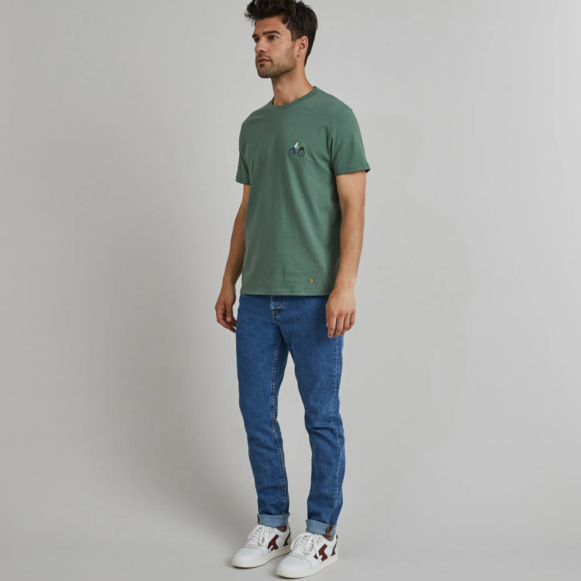 T-Shirt Col Rond Vert Broderie Velo