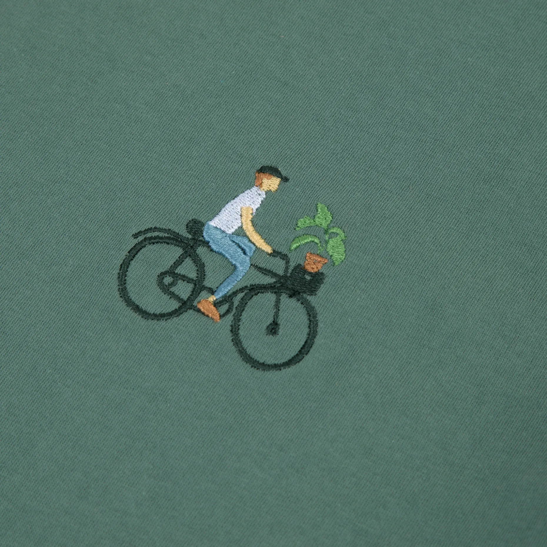 T-Shirt Col Rond Vert Broderie Velo