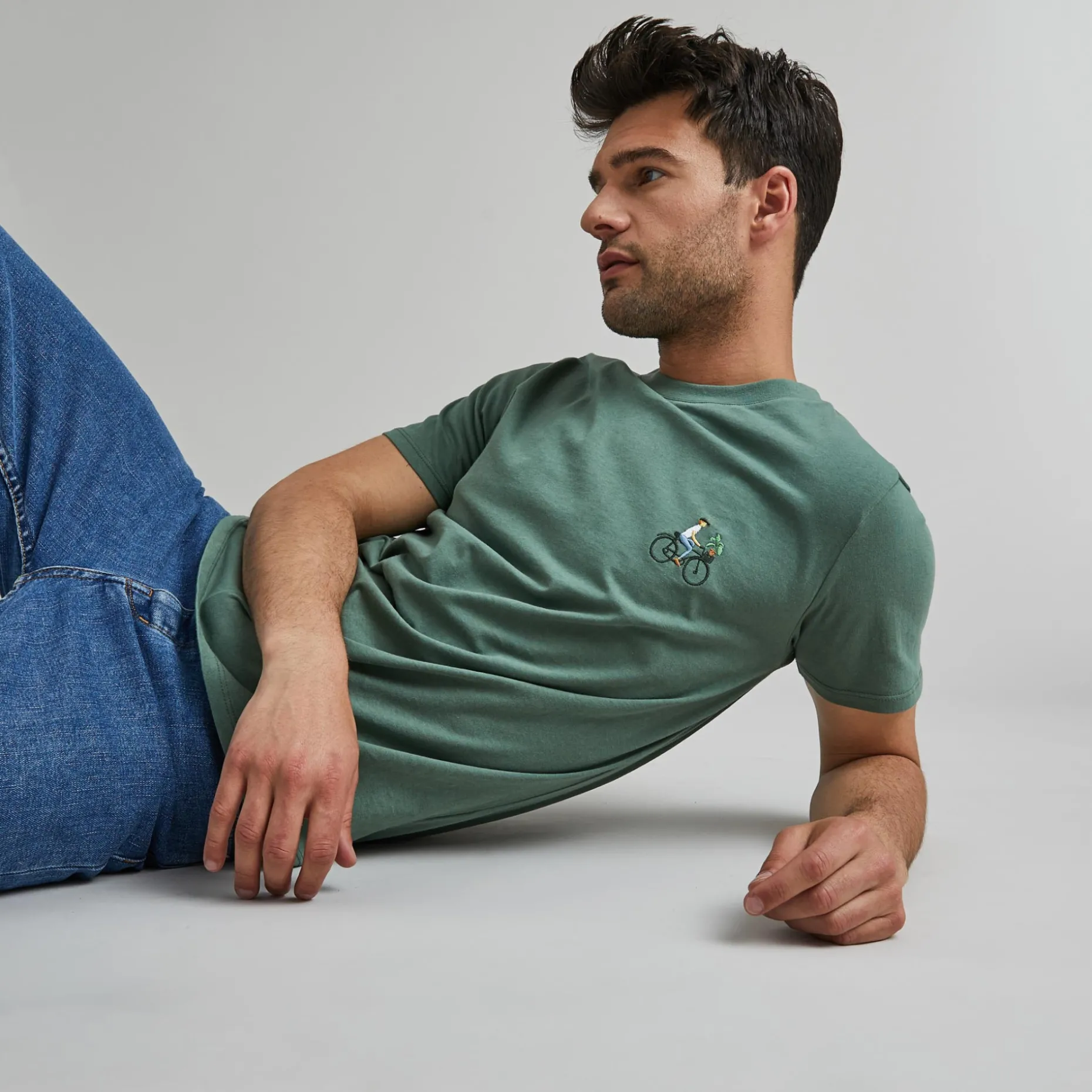 T-Shirt Col Rond Vert Broderie Velo