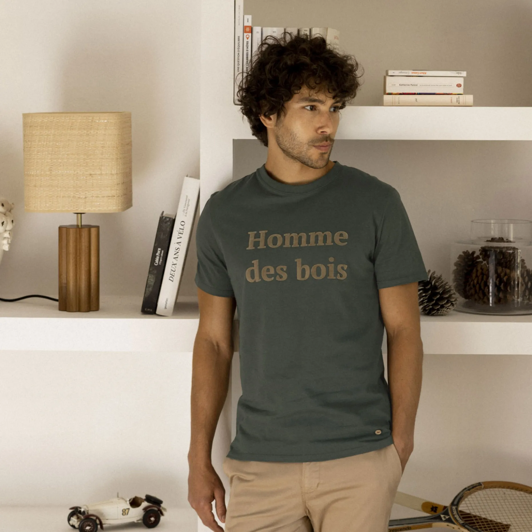 T-Shirt Col Rond Vert Fonce Homme Des Bois