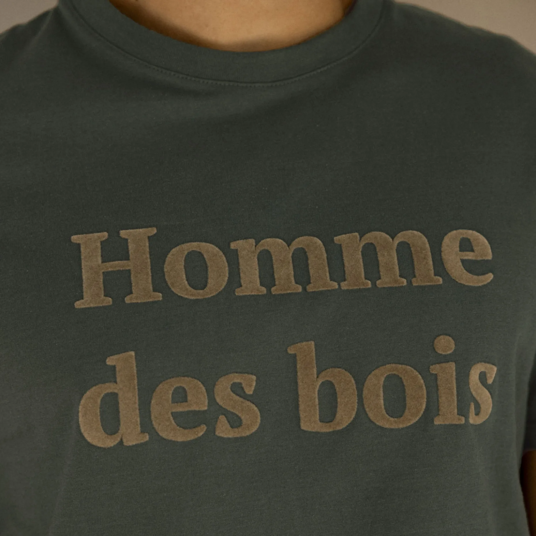 T-Shirt Col Rond Vert Fonce Homme Des Bois
