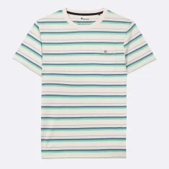 T-Shirt Ecru A Rayures Bleues Et Vertes