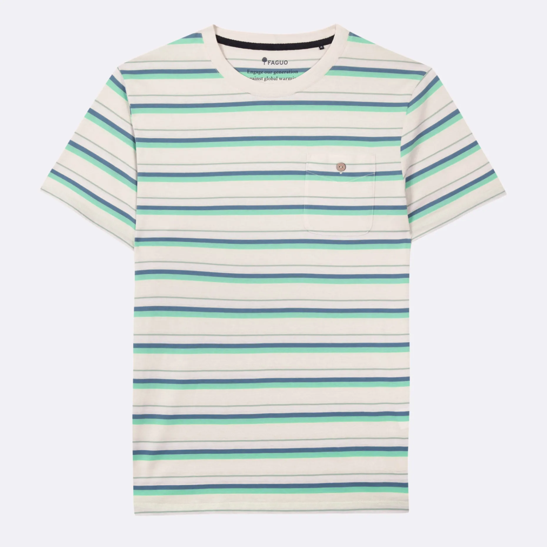 T-Shirt Ecru A Rayures Bleues Et Vertes