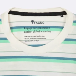 T-Shirt Ecru A Rayures Bleues Et Vertes