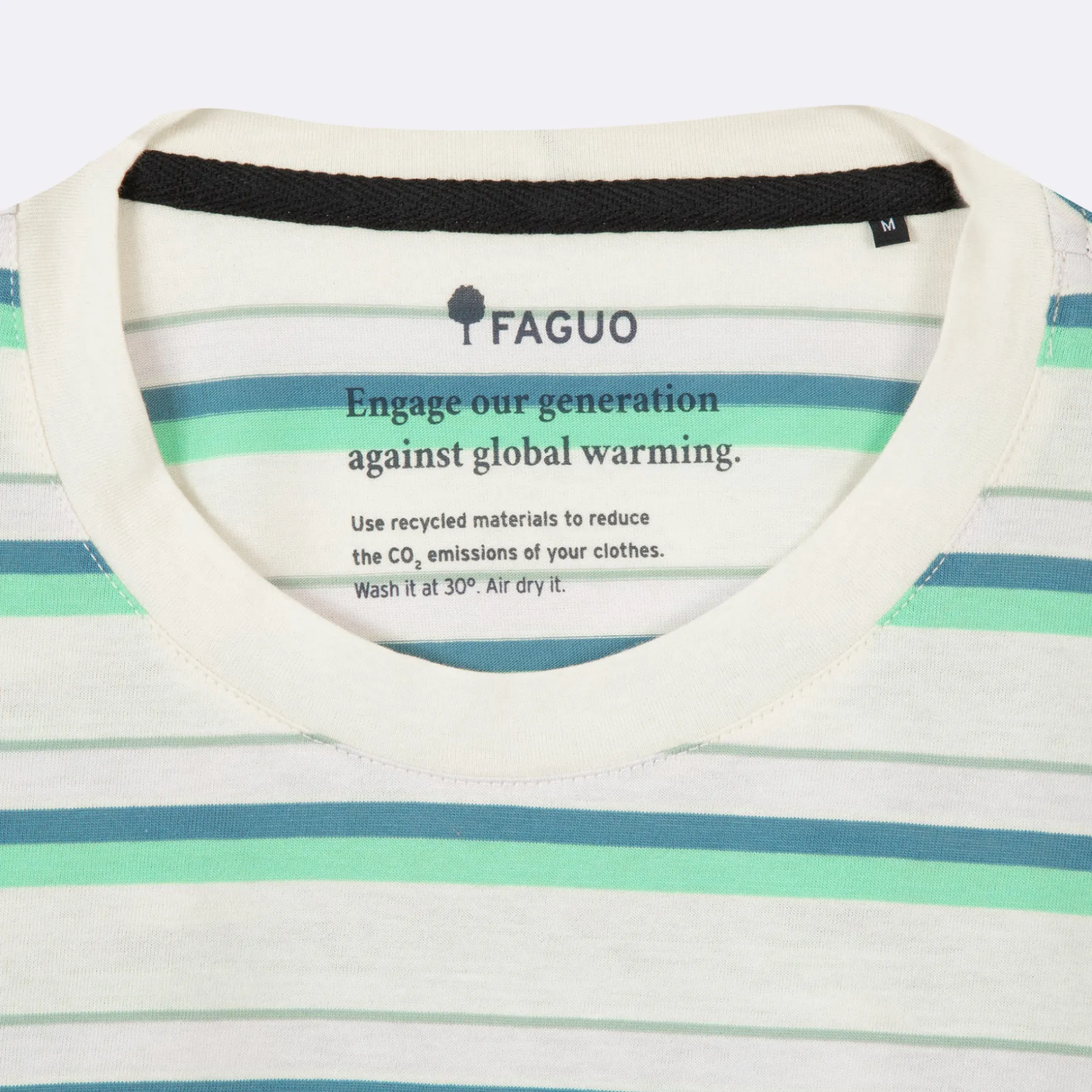 T-Shirt Ecru A Rayures Bleues Et Vertes