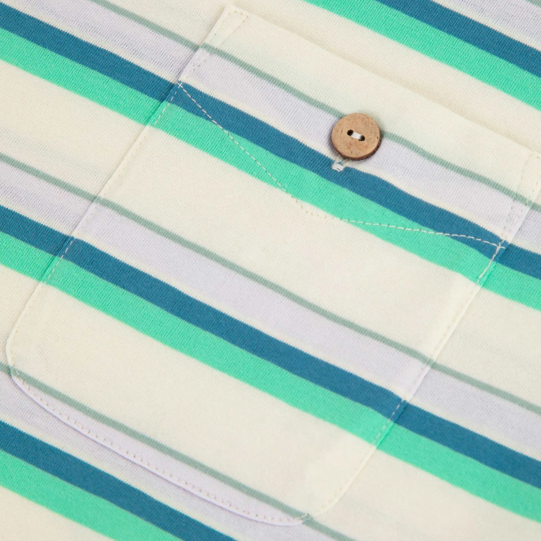 T-Shirt Ecru A Rayures Bleues Et Vertes