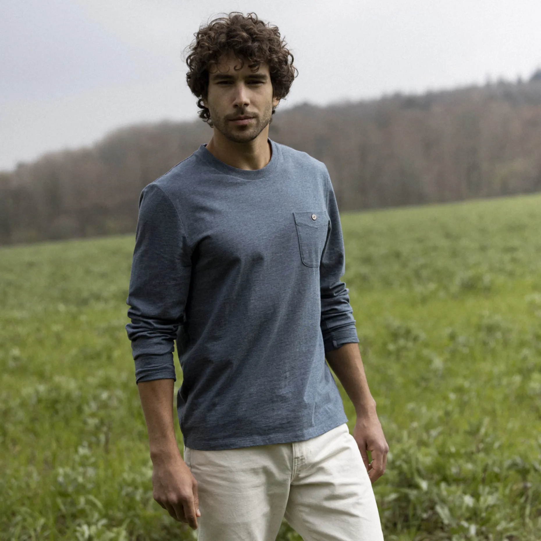 T-Shirt Manches Longues Bleu Gris